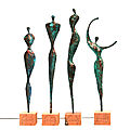 Sculptures longilignes et élancées, papier <b>bronze</b> <b>patine</b> verte