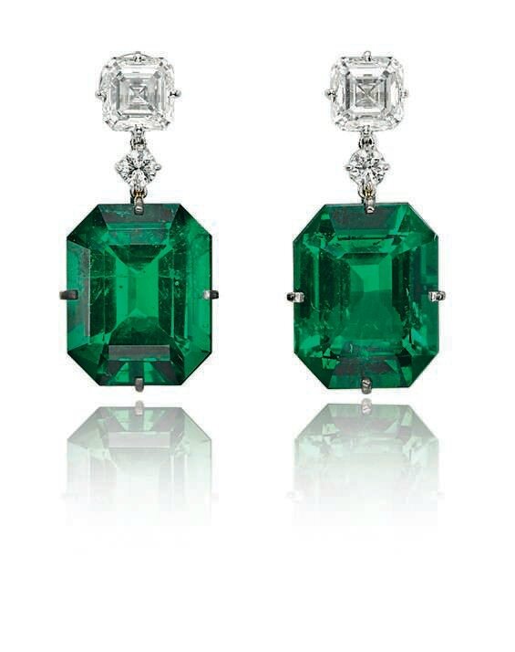 A pair of exceptional emerald and diamond earrings (2)