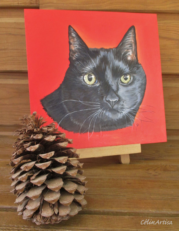 "portrait chat Titus" (acrylique sur bois)