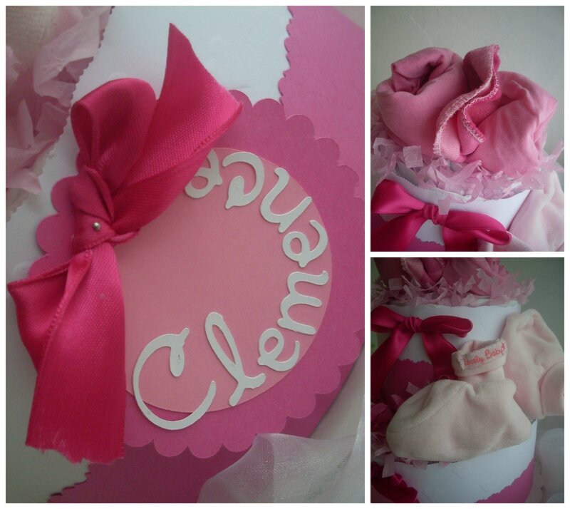 gâteau de couches fille rose blanc fuschia diaper cake baby girl cadeau de naissance original babyshower2