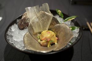 RyuGin-Ankimo-monkfish-liver-seared-with-ark-shell-clam-and-winter-vegetable-in-apple-vinegar-miso-and-mustard