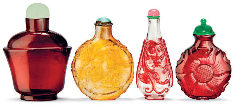 A group of four glass snuff bottles, 19th century