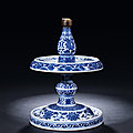 A Blue And White ‘Waves’ <b>Candlestick</b>, Qianlong Period, 1736-1795