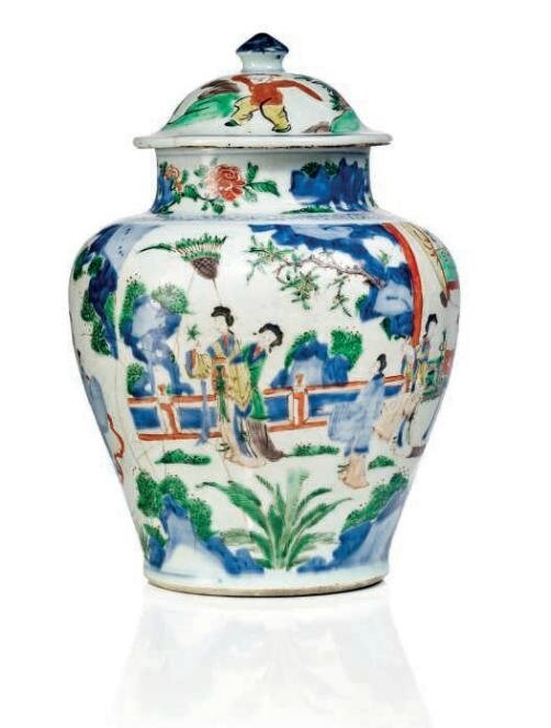 A wucai jar and cover, China, Transitional period, circa 17th Century