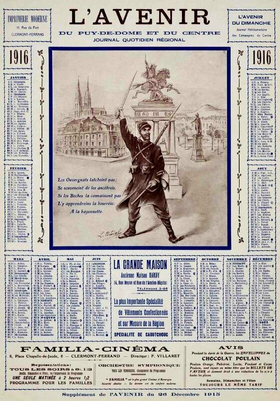 Calendrier 1916 L'Avenir