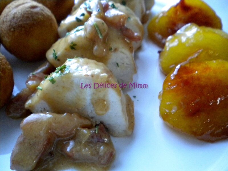 Filets de poulet au cidre, lardons et pommes caramélisées 5