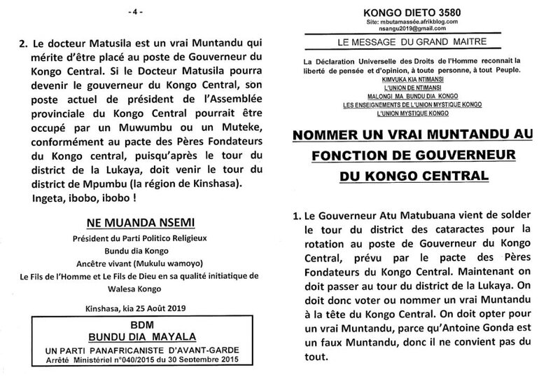 NOMMER UN VRAI MUNTANDU AU FONCTION DE GOUVERNEUR DU KONGO CENTRAL a