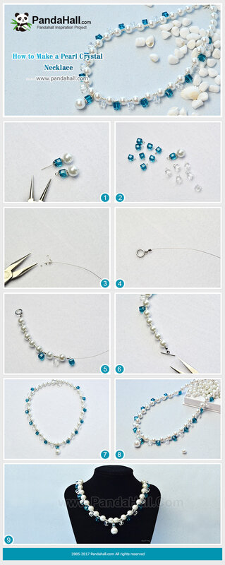 1-Blue and White Pearl Crystal Necklace