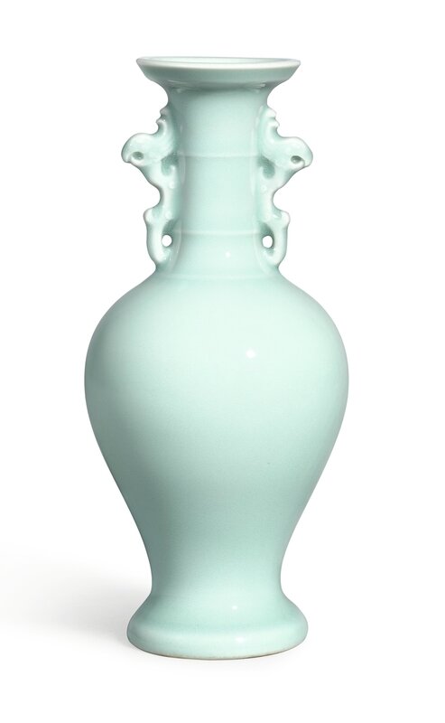 An unusual celadon-glazed phoenix-handled vase, Qing dynasty, Qianlong period (1736-1795)