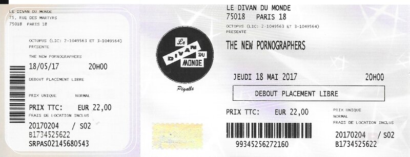 2017 05 18 The New Pornographers Divan du Monde Billet