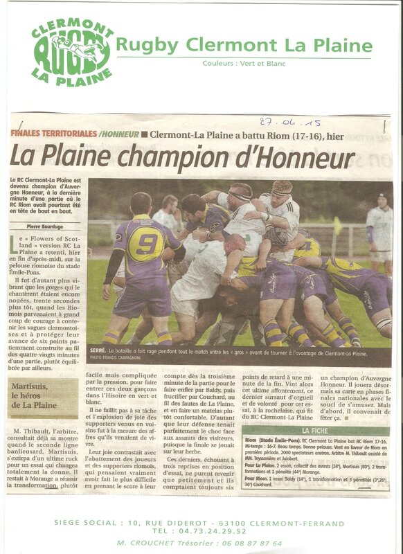 ARTICLE DE PRESSE CHAMPIONS HONNEUR