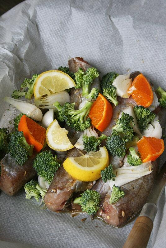 Papillotte de merlan au brocoli et agrumes