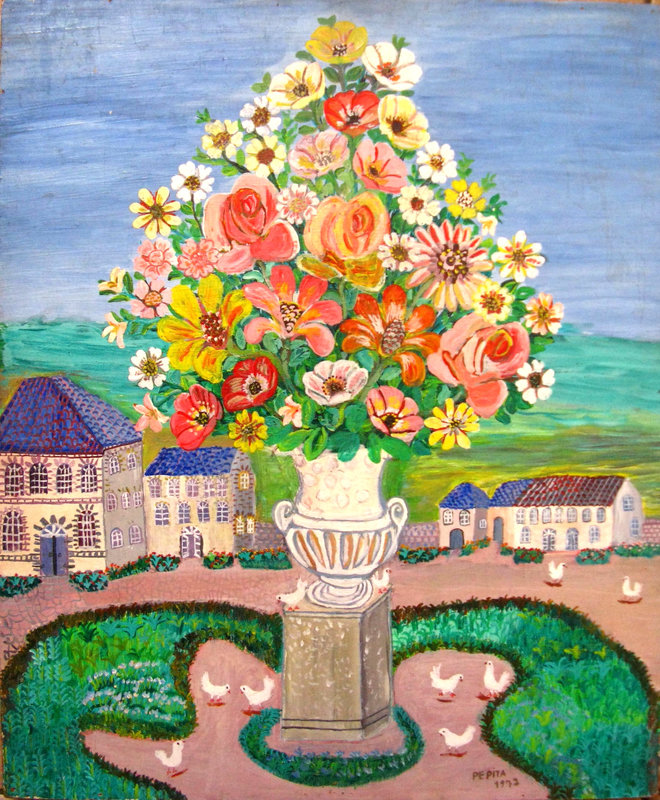PEPITA Fleurs sur fond de paysage 1972 46 x 38