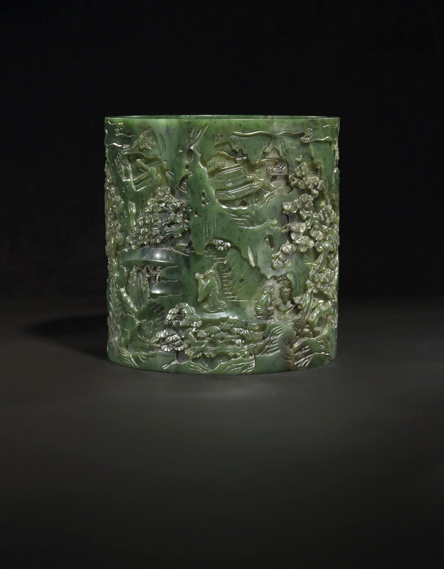 2019_CKS_17114_0131_002(a_finely_carved_spinach-green_jade_brush_pot_bitong_qianlong_period)