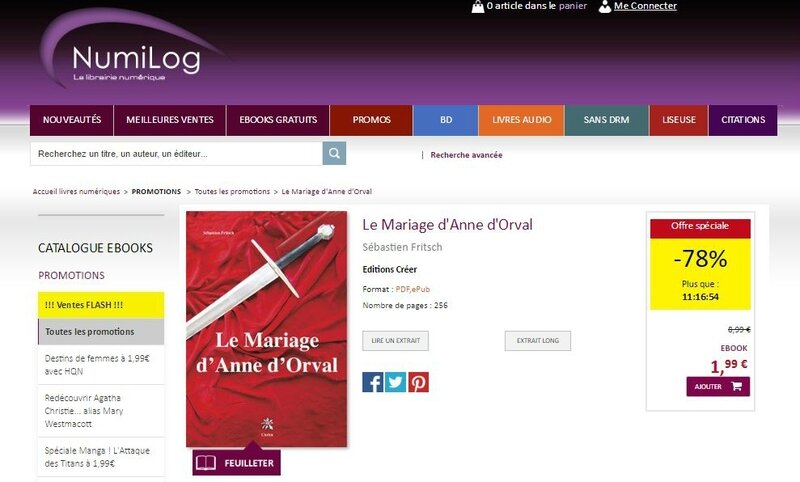 Promotion Numilog - Le Mariage d'Anne d'Orval - 07 avril 2017