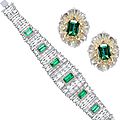 Moksh, Mumbai. Zambian emerald and <b>diamond</b> earrings & bracelet 