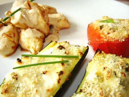 Poulet aux Zestes de Citron + Courgettes et Tomates farcies à la Ricotta recettes plats Tomates farcie