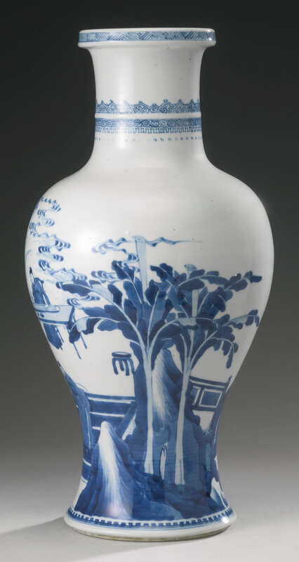 A blue and white 'Four accomplishments' baluster vase, Qing dynasty, Kangxi period (1662-1722)2