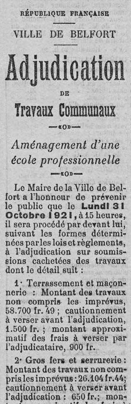 1921 10 12 Annonce adjudications travaux La Frontière p4R