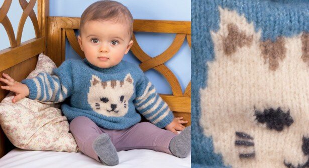 Le-pull-bleu-et-ray-layette-chat-Phildar-615x335