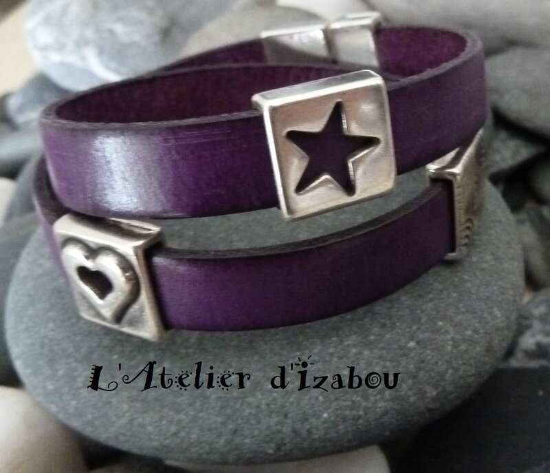 P1110003 Bracelet violet perles métales et fermoir crochet