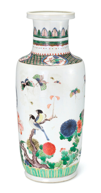 A famille-verte rouleau vase, Qing dynasty (1644-1911)