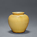 A Xingyao <b>yellow</b>-<b>glazed</b> jar, Tang dynasty (618-907)