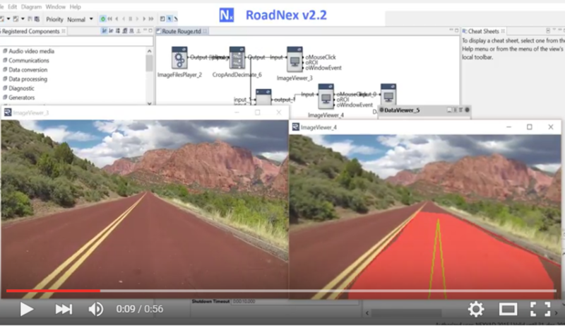 NEXYAD Adas Road detection on a red road with RoadNex