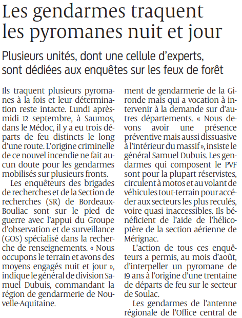 2022 09 14 SO Les gendarmes traquent les pyromanes nuit et jour
