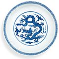 A very rare blue <b>and</b> white ‘dragon’ dish, <b>Mark</b> <b>and</b> <b>period</b> <b>of</b> <b>Hongzhi</b> (1488-1505)