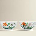 The Thornton 'Poppy' bowls. A fine <b>and</b> extremely rare pair of famille rose ‘poppy’ bowls, <b>Yongzheng</b> <b>marks</b> <b>and</b> <b>period</b>