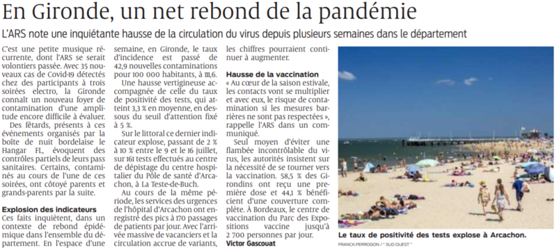 2021 07 20 SO En Gironde un net rebond de la pandémie