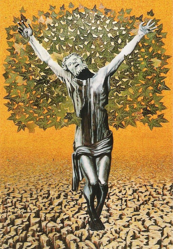 Christ pastel et feuille or