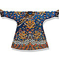 A rare embroidered blue silk gauze <b>child</b>'<b>s</b> '<b>dragon</b>' <b>robe</b>, mangpao, 19th century