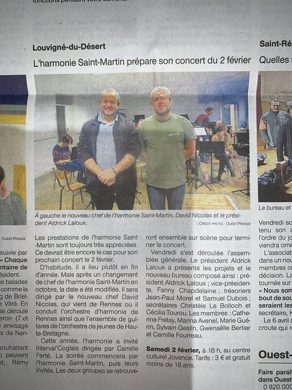 article de presse janvier 2019 - préparation concert annuel