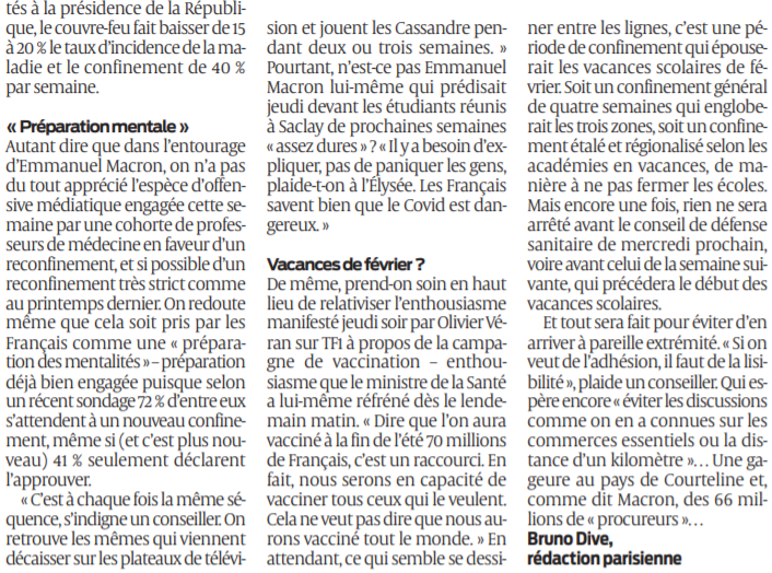 2021 01 23 SO L'Elysée en colère contre les Cassandre du reconfinement2