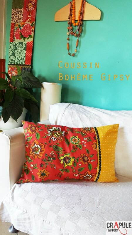 coussin boheme gipsy rouge fleur jaune pois petite