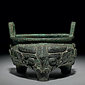 A very rare bronze ritual tripod food vessel, li, <b>early</b> <b>Western</b> <b>Zhou</b> <b>dynasty</b>, 11th-10th century B.C.