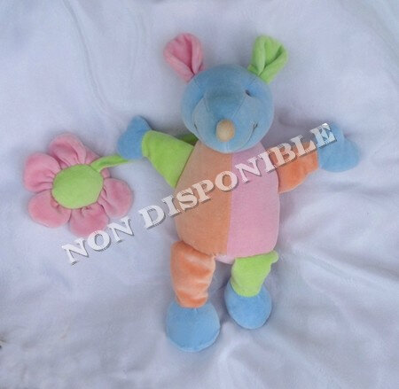 Doudou Peluche Souris Rose Vert Bleu Orange Fleur Gerca