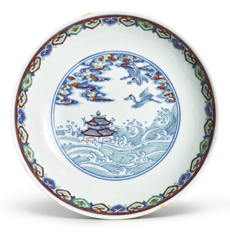 A doucai saucer dish, Qianlong mark and period (1736-1795)