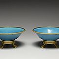 Pair of Bowls with Turquoise Glaze. Porcelain: late 17th-early 18th century; Mounts: <b>1870</b>-<b>1880</b>