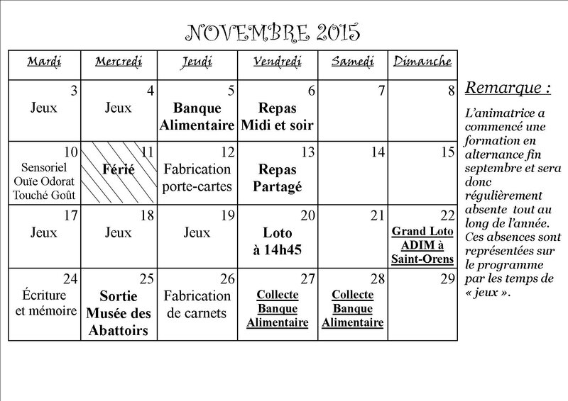 Planning Novembre 2015