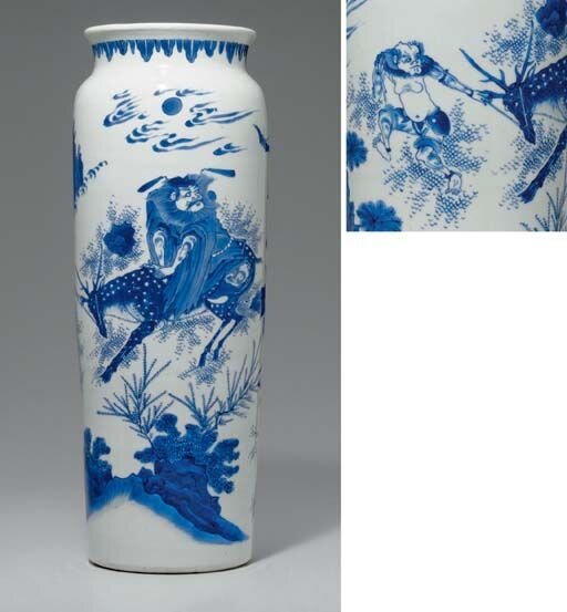 A_rare_blue_and_white_sleeve_vase__Transitional_period__circa1650