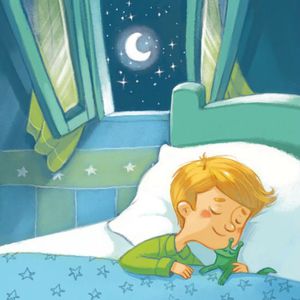 5-garçon blond pyjama lit lune