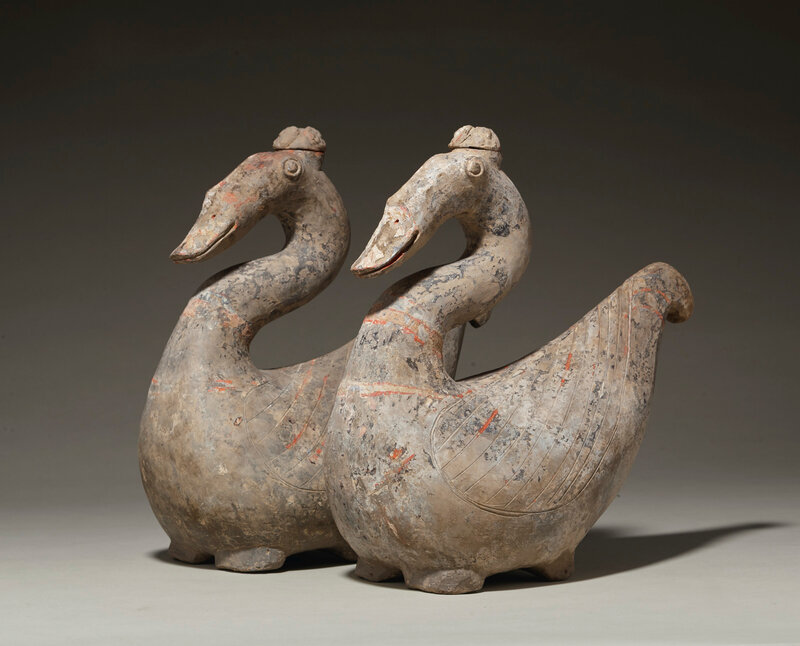 2019_NYR_16950_0832_001(a_rare_pair_of_painted_pottery_goose-form_vessels_and_covers_han_dynas)