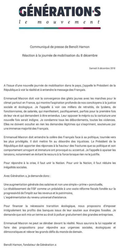 communiqué de Benoit Hamon