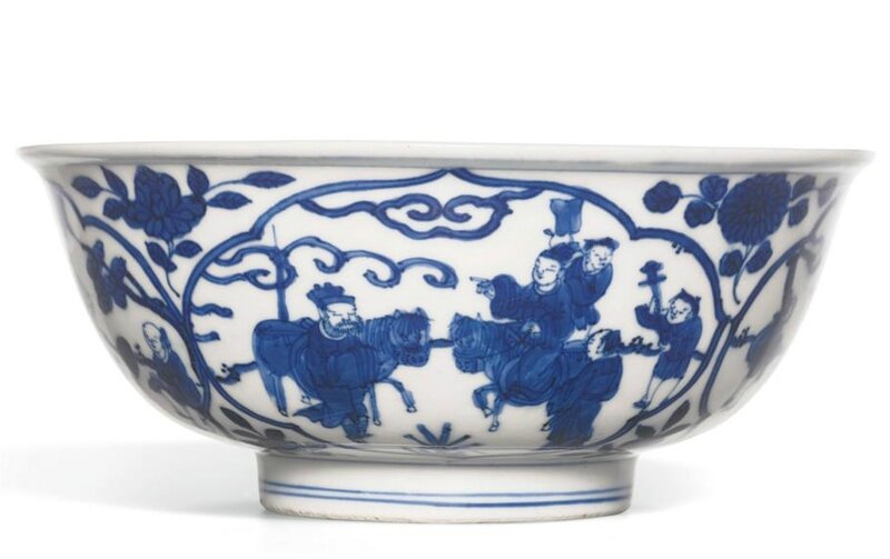 A blue and white bowl with figures, Mark and period of Wanli (1573-1619)