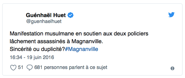 Guenhael Huet-tweet-polémique-juin-2016-Magnanville-policier-depute-Avranches-twitter