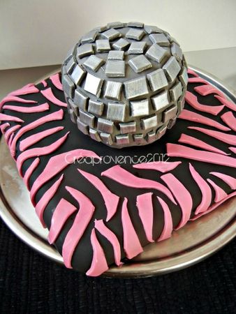 disco ball cake and pink zebra