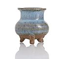 A Small junyao tripod incense jarlet with lavender blue glaze, China, Jin or Yuan dynasty, <b>13th</b> or <b>14th</b> <b>century</b>